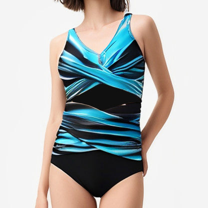 Contrasting-color one-piece swimming suit