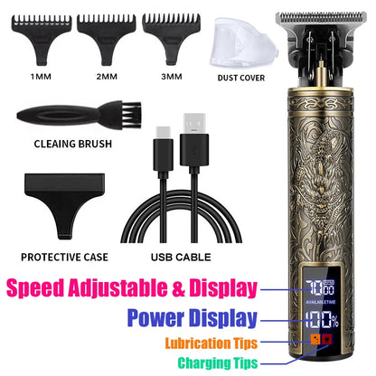 2025 T9 HairClipper Beard Shaving Body Hair Trimmer Clippers Electric Machine Men Haircut Machine 0mm Barber ShaverDragon Carved