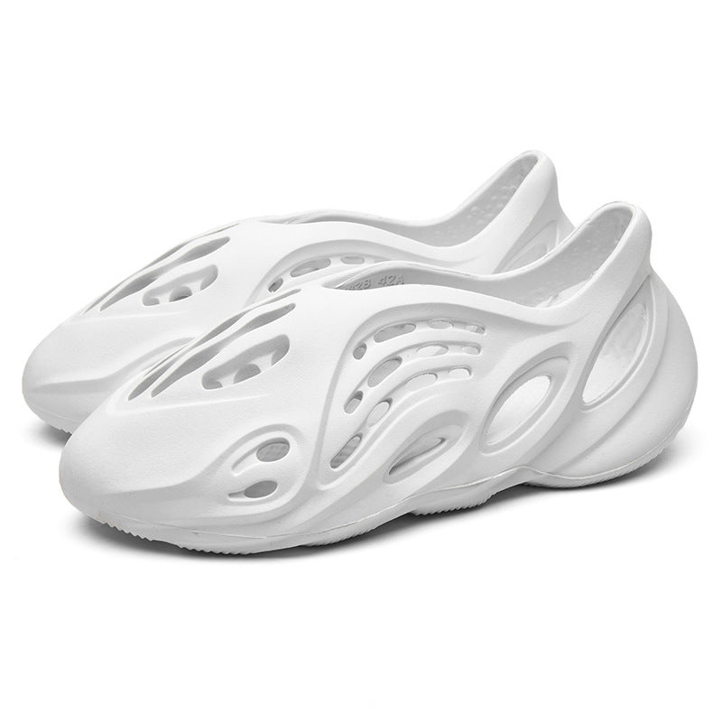 Anti-slip beach shoes worn over top of coconut-hole slippers