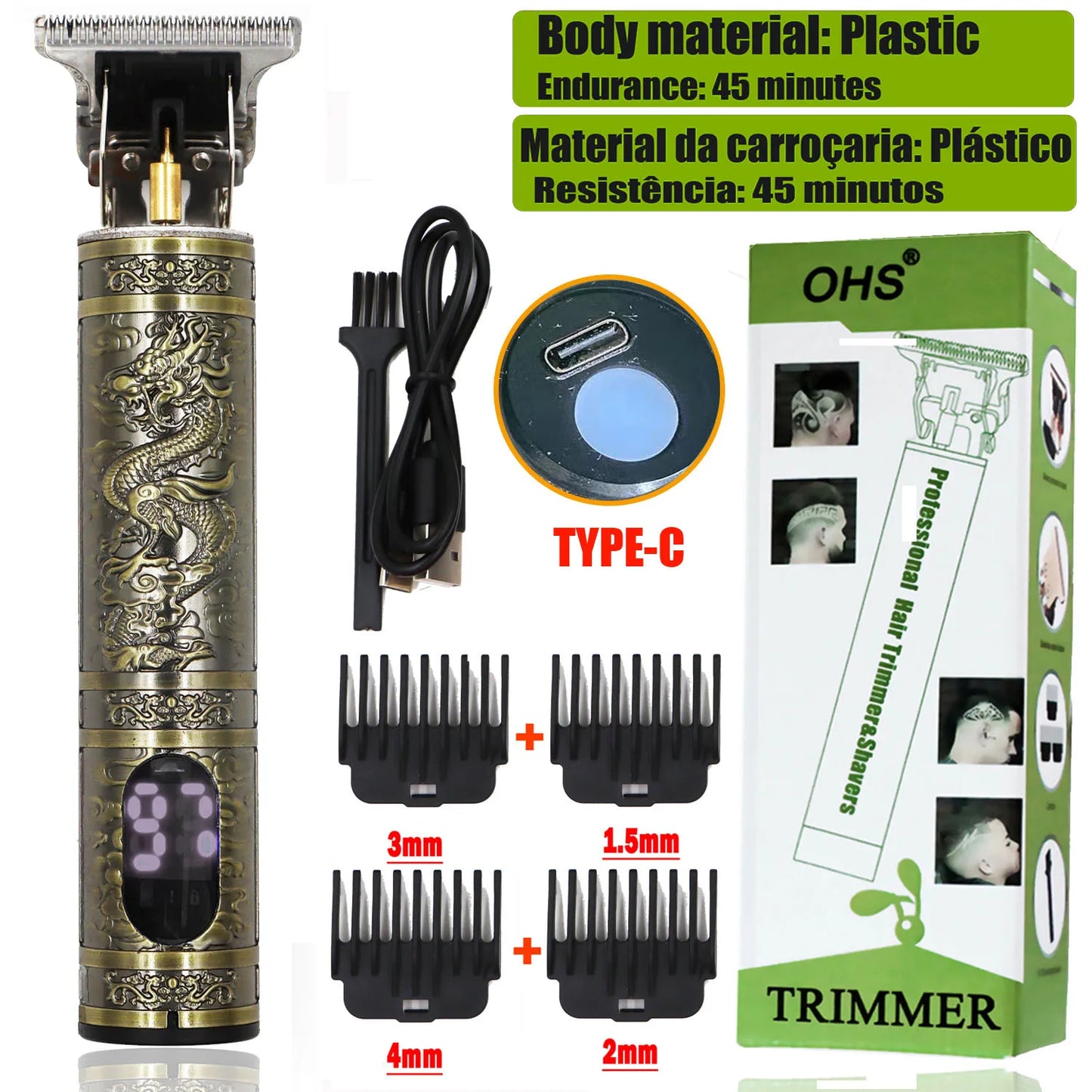 2025 T9 HairClipper Beard Shaving Body Hair Trimmer Clippers Electric Machine Men Haircut Machine 0mm Barber ShaverDragon Carved