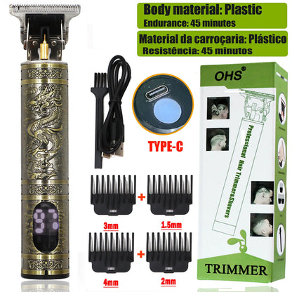 2025 T9 HairClipper Beard Shaving Body Hair Trimmer Clippers Electric Machine Men Haircut Machine 0mm Barber ShaverDragon Carved