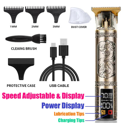 2025 T9 HairClipper Beard Shaving Body Hair Trimmer Clippers Electric Machine Men Haircut Machine 0mm Barber ShaverDragon Carved