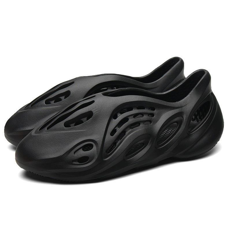 Anti-slip beach shoes worn over top of coconut-hole slippers