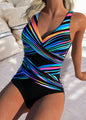 Contrasting-color one-piece swimming suit
