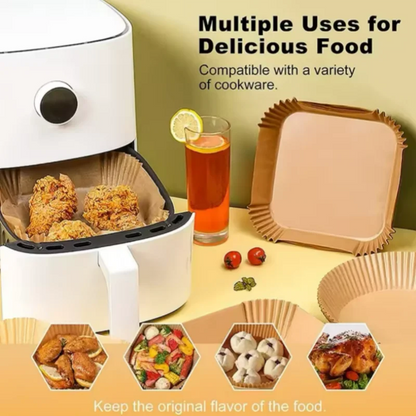 50Pcs Disposable Air Fryer Paper Oil Absorbing And Anti Oil Paper Tray Non Stick Baking Pad Large Toughness Square