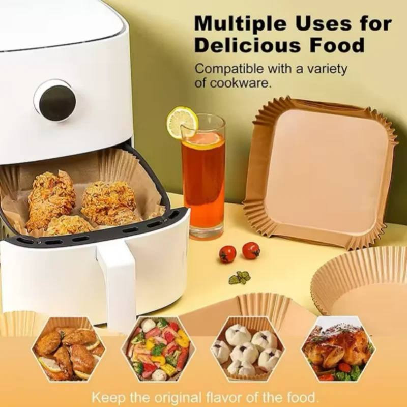 50Pcs Disposable Air Fryer Paper Oil Absorbing And Anti Oil Paper Tray Non Stick Baking Pad Large Toughness Square
