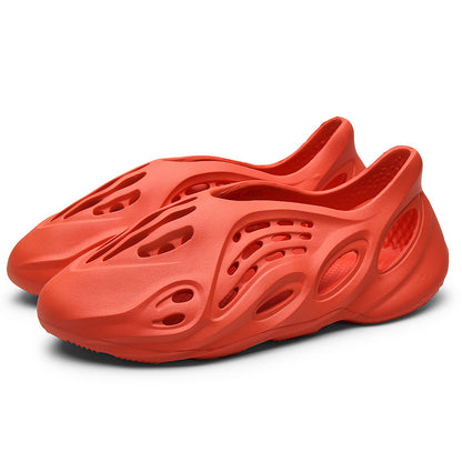 Anti-slip beach shoes worn over top of coconut-hole slippers