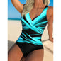 Contrasting-color one-piece swimming suit